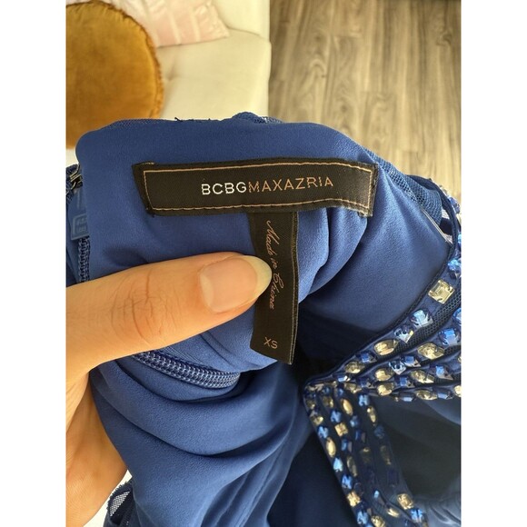 NEW BCBGMAXAZRIA BLUE SAPPHIRE BEADED TULLE DRESS BXZ6L078/M805A SIZE XS - Picture 5 of 8